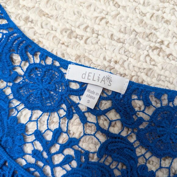 Delia's Womens Sz S Short Sleeve Knit Crop Top boho festival y2k summer beach - Picture 3 of 4